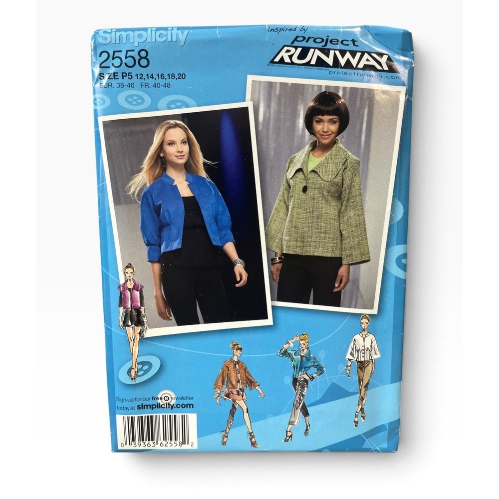 Simplicity 2558 Misses' Jacket Pattern P5 12-20 Project Runway Modern Uncut FF